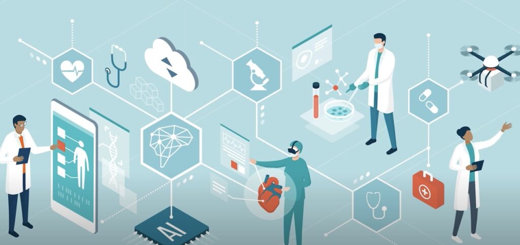 Still image from DBDS video: animated scientists working in AI through various practices
