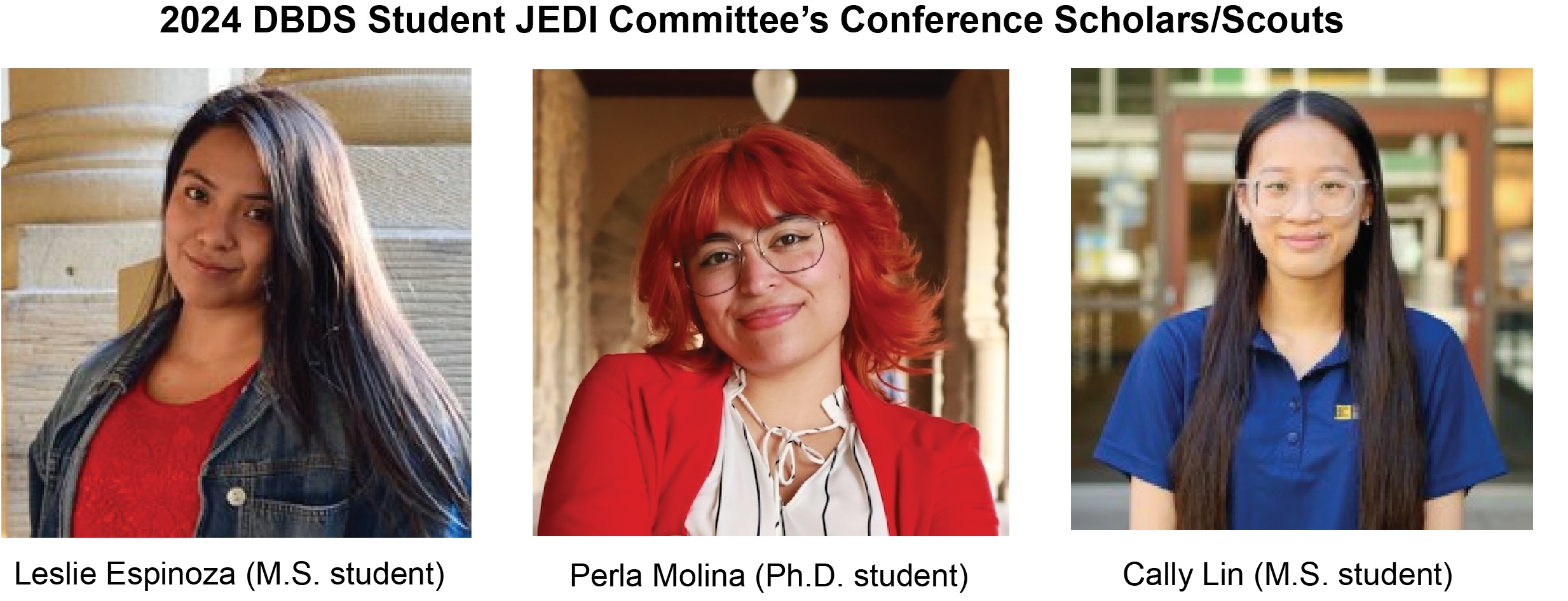 Leslie Espinoza, Cally Lin, and Perla Molina are the DBDS Student Committee’s conference scholars and recruitment scouts for 2024! 