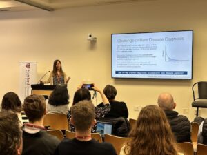Emily Alsentzer speaking to an audience at the Collaboration and Careers Forum