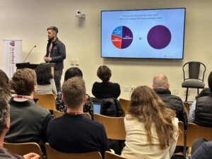 Stephen Montgomery speaking to an audience at the Collaboration and Careers Forum